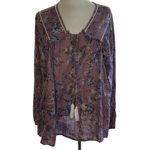 Easel blouse floral print loose fit long sleeve peasant boho look size large